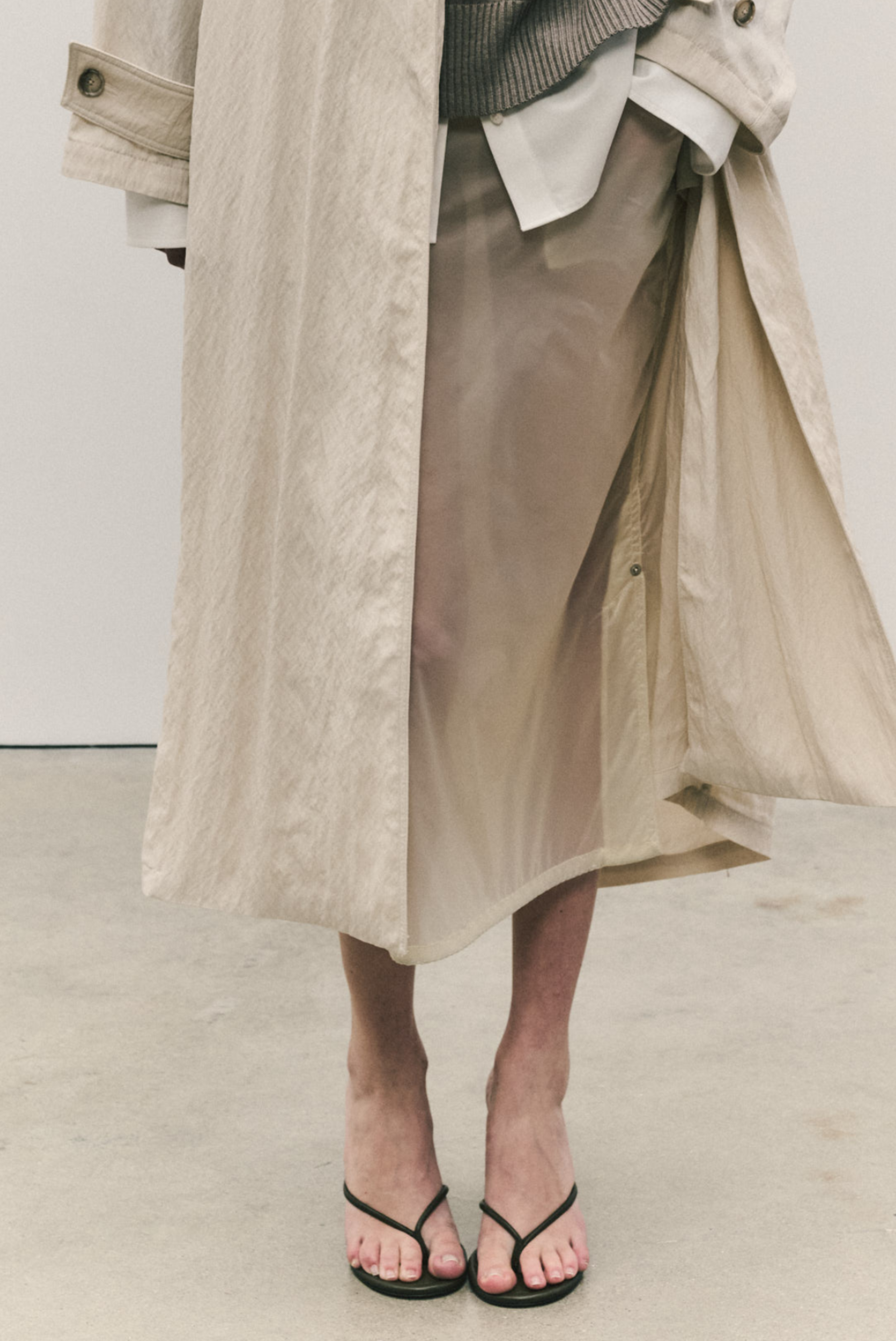 The Herron Nylon Midi Skirt Almond