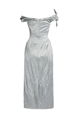 Embroidered Textured Satin Ankle Length Dress