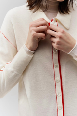 Piped Trim Knit Cashmere Shirt Eggshell