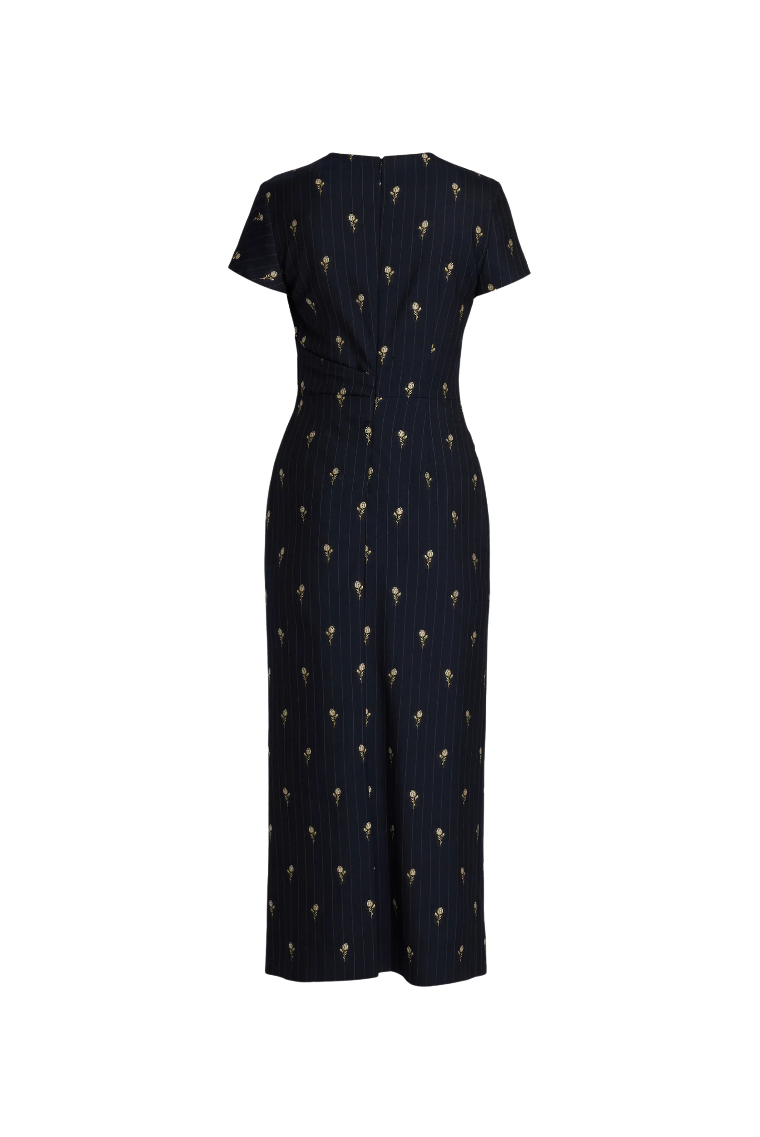 Pinstripe Tailoring Cap Sleeve Ankle Length Dress