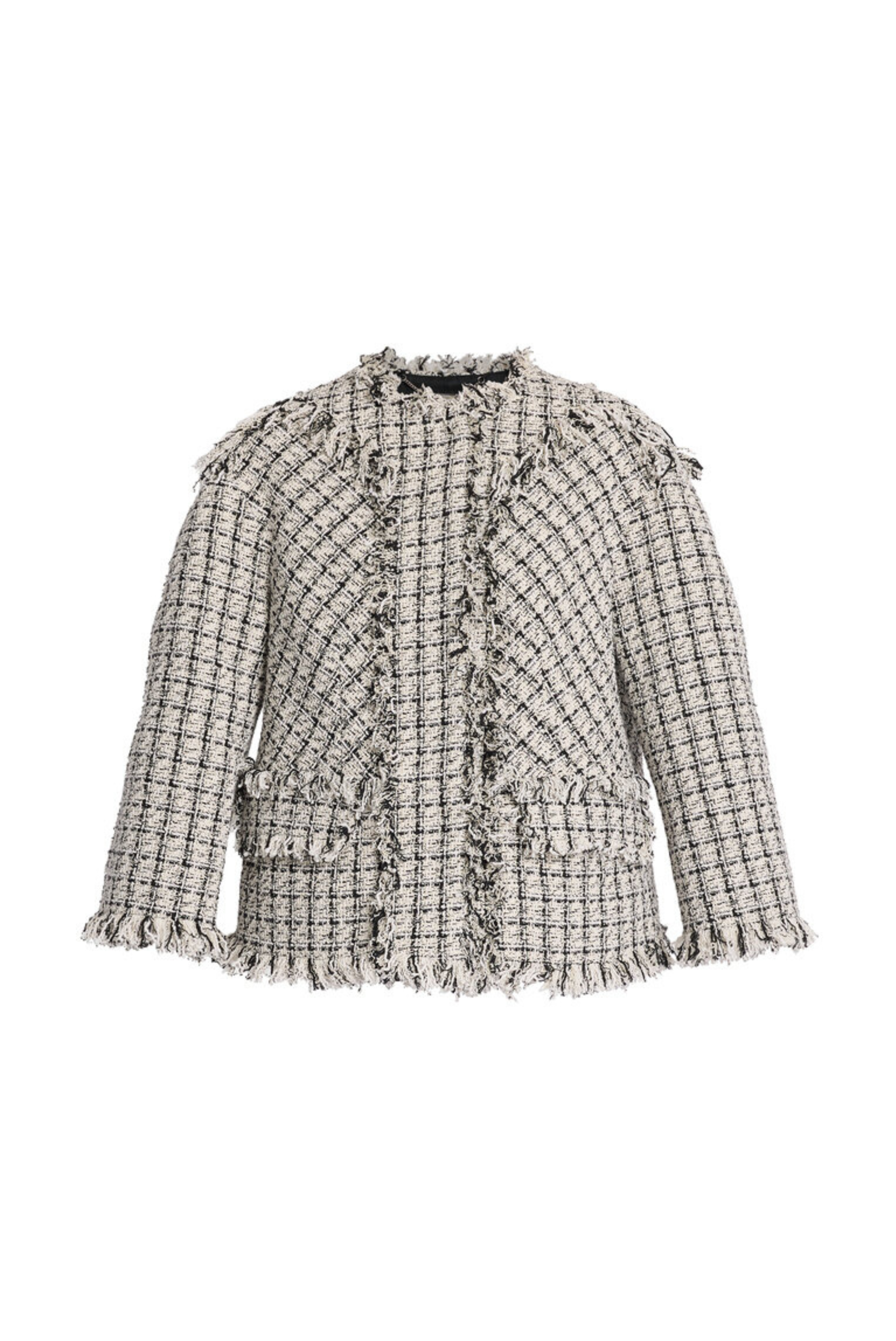 Checked Tweed Single Breasted Boxy Fit Jacket