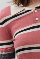 Striped Long-Sleeve Cashmere Polo Dirty Pink