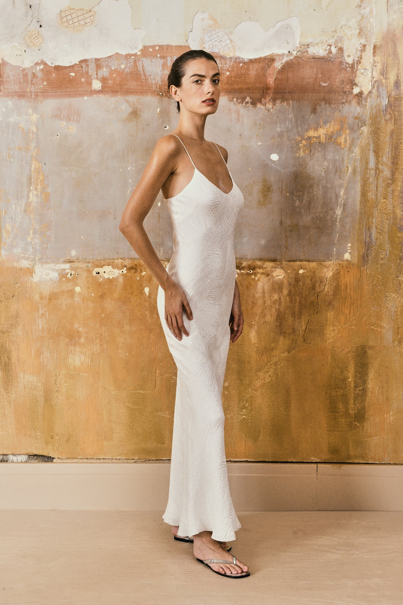 Valeria Slip Dress Textured Ivory