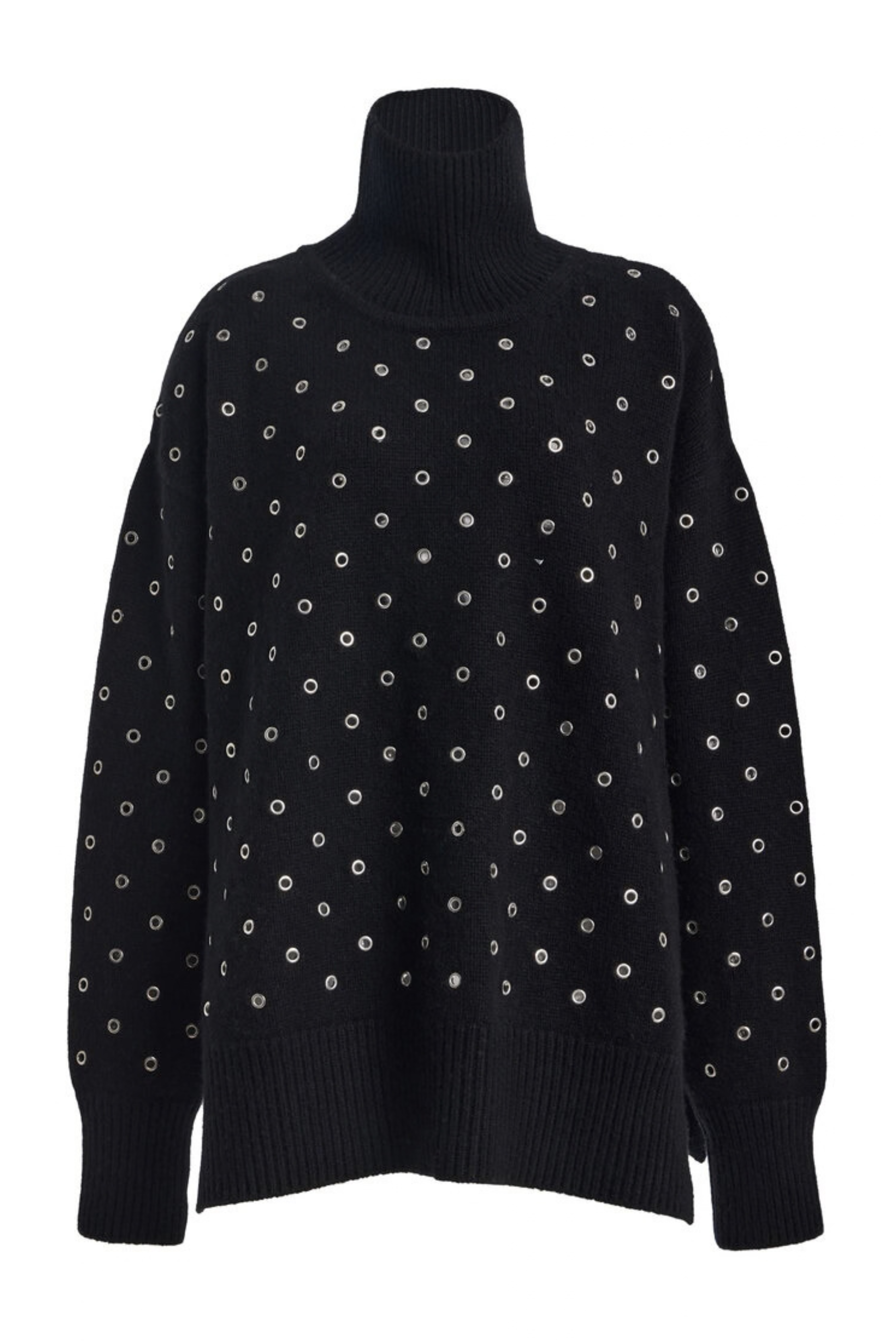 The Hughes Oversized Eyelet Cashmere Turtleneck Black
