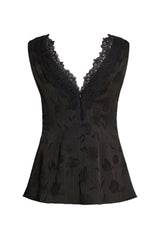 Floral Creponne Sleeveless V Neck Top