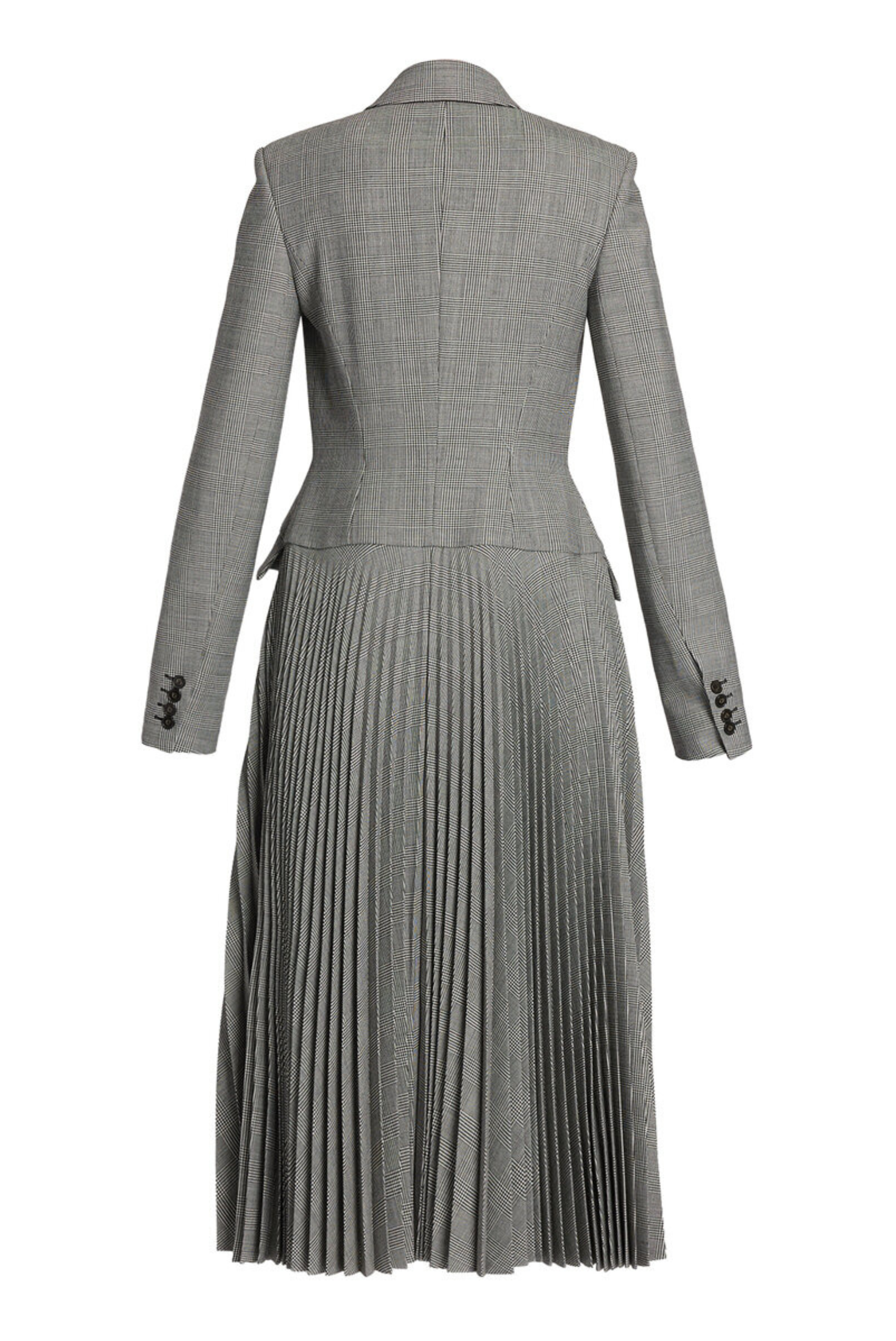 Prince of Wales Pleated Single Breasted Long Coat