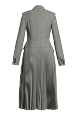 Prince of Wales Pleated Single Breasted Long Coat