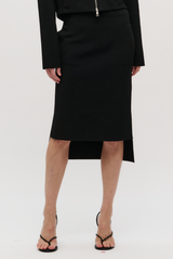 The Gigi Compact Viscose Knee Skirt Black