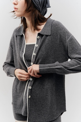 Piped Trim Knit Cashmere Shirt Meteorite