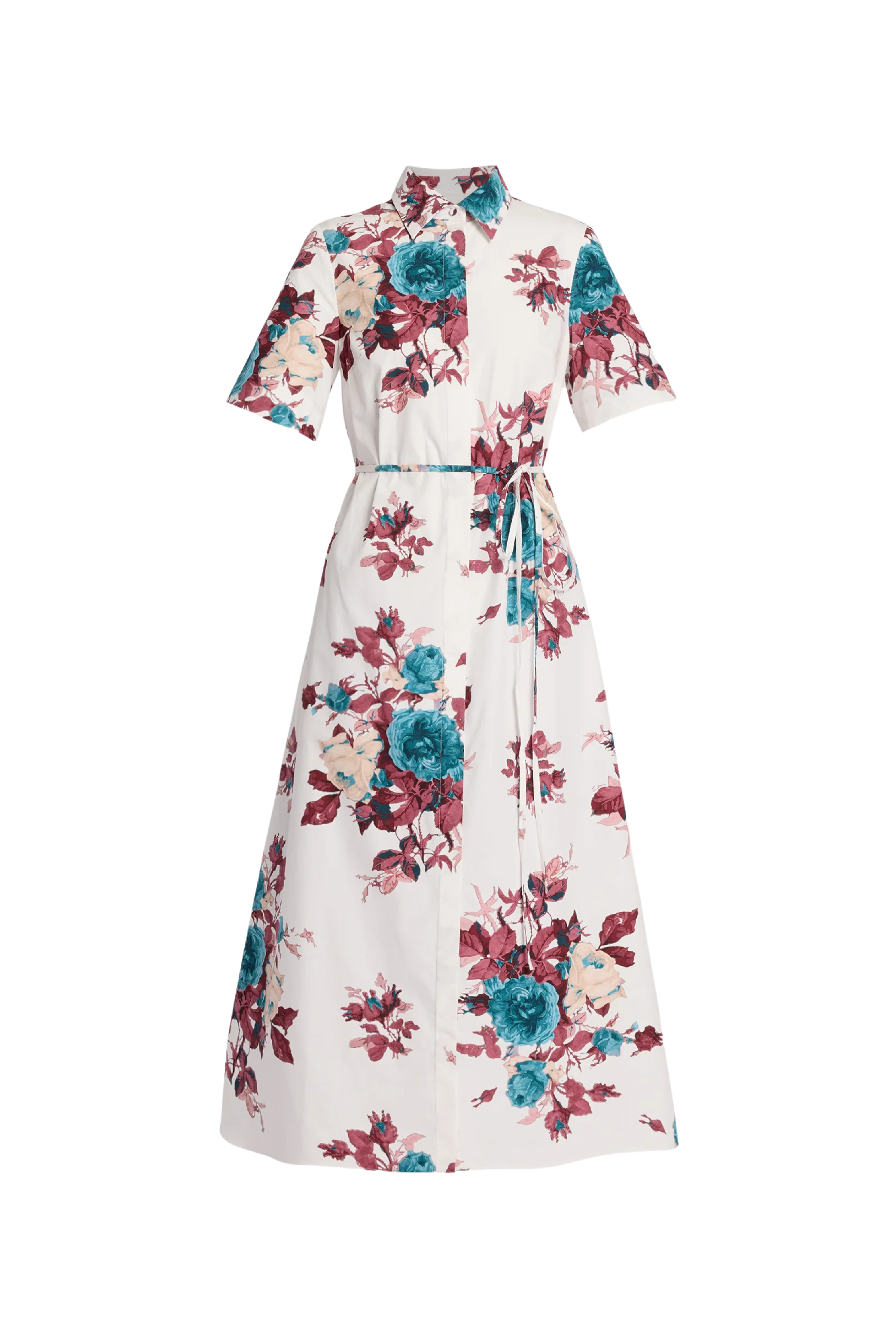 Floral Cotton Poplin Short Sleeve Ankle Length Dress