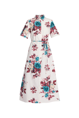 Floral Cotton Poplin Short Sleeve Ankle Length Dress
