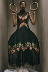 Floral Embroidered Lace Ankle Length Dress