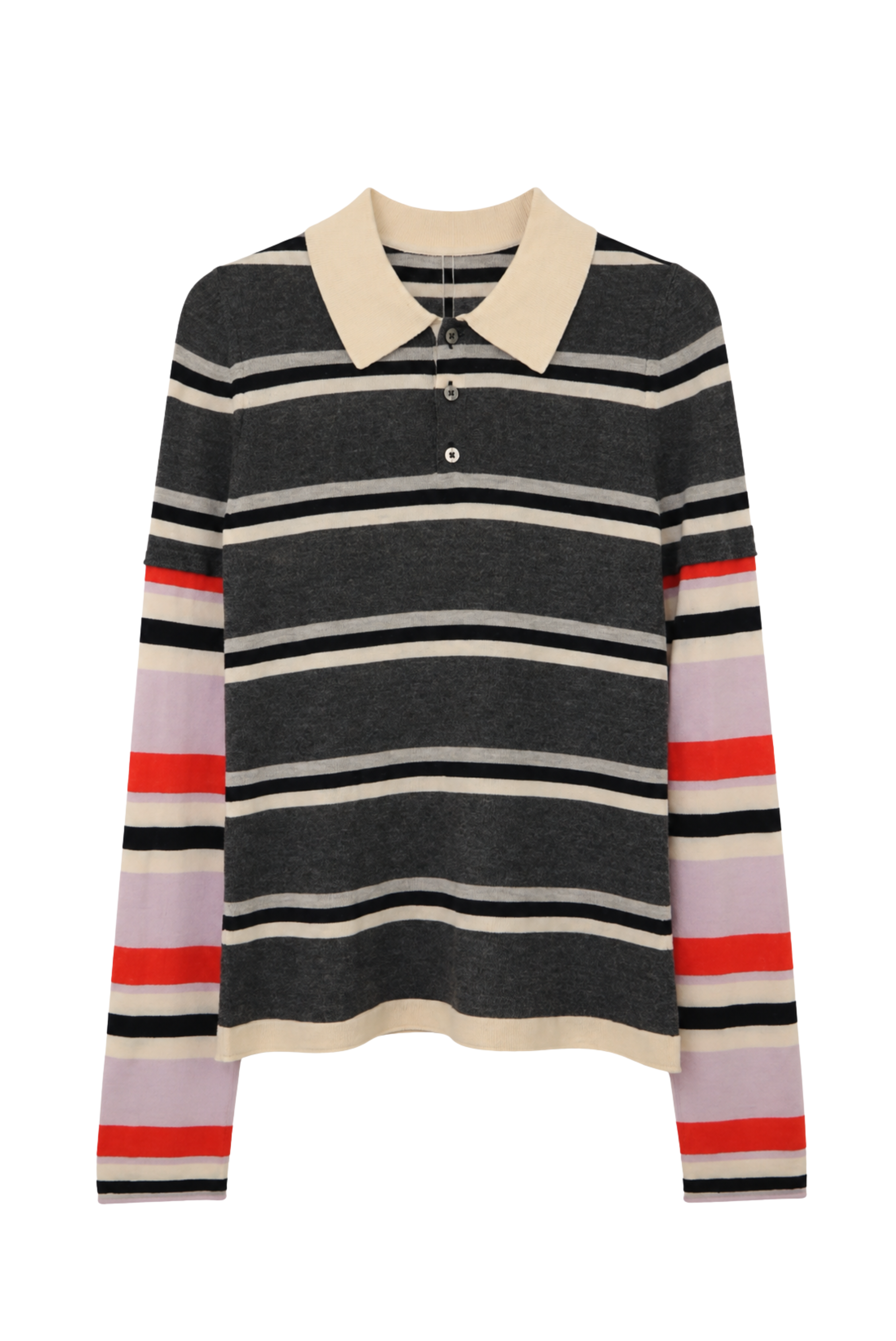 Striped Long-Sleeve Cashmere Polo Meteorite