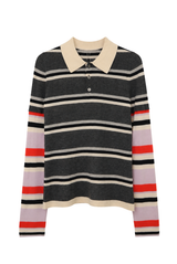 Striped Long-Sleeve Cashmere Polo Meteorite