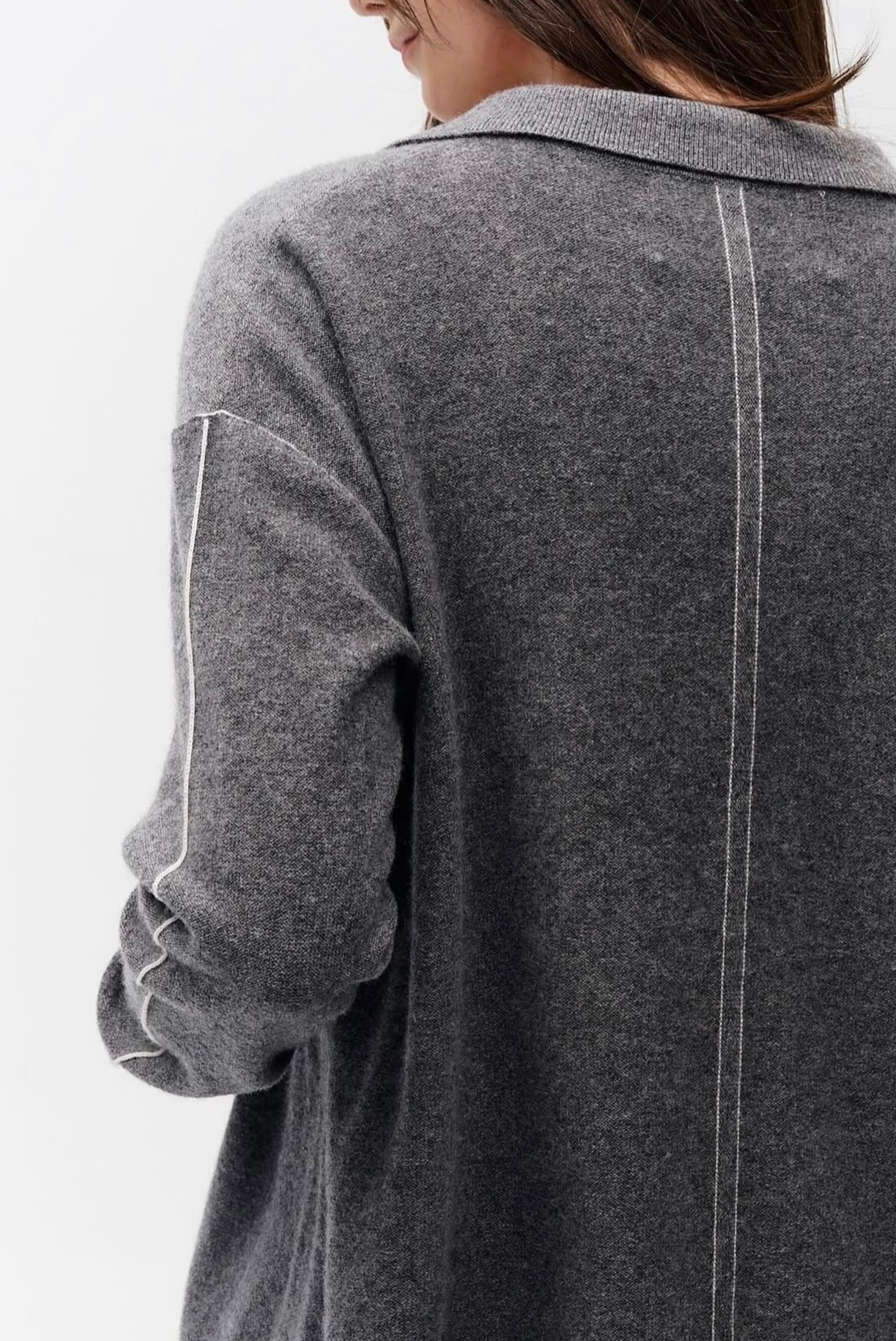 Piped Trim Knit Cashmere Shirt Meteorite