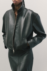 The Alexis Sculpted Leather Bomber Jacket Black