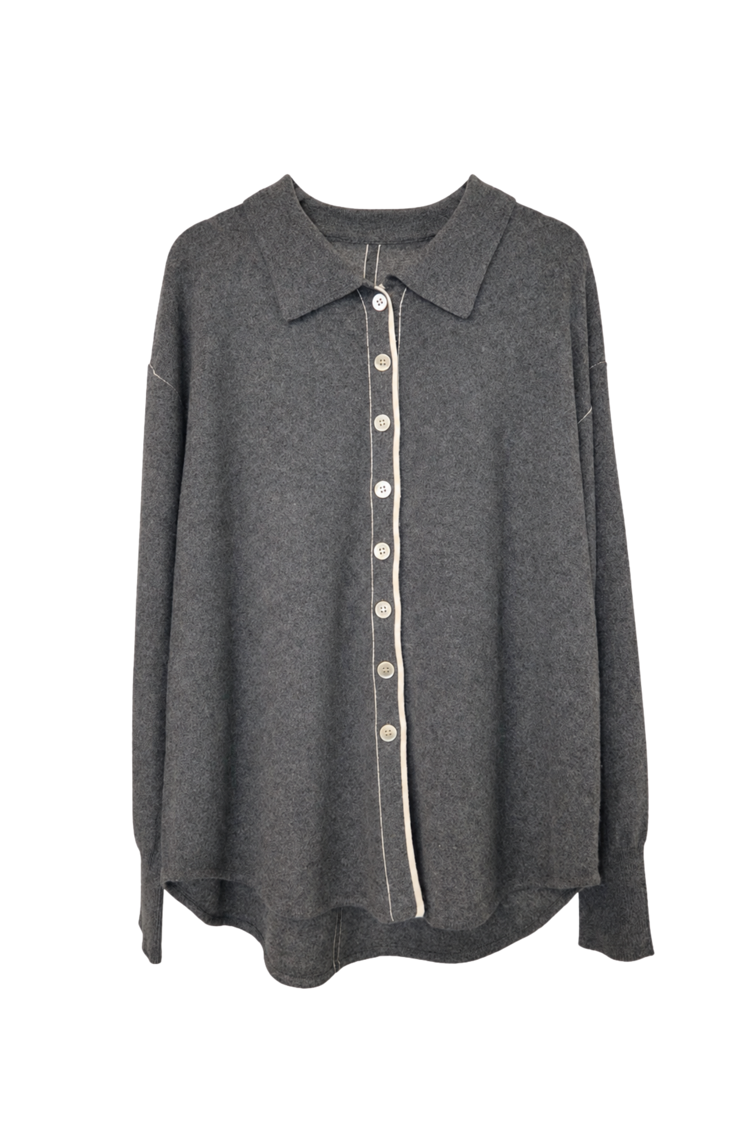 Piped Trim Knit Cashmere Shirt Meteorite