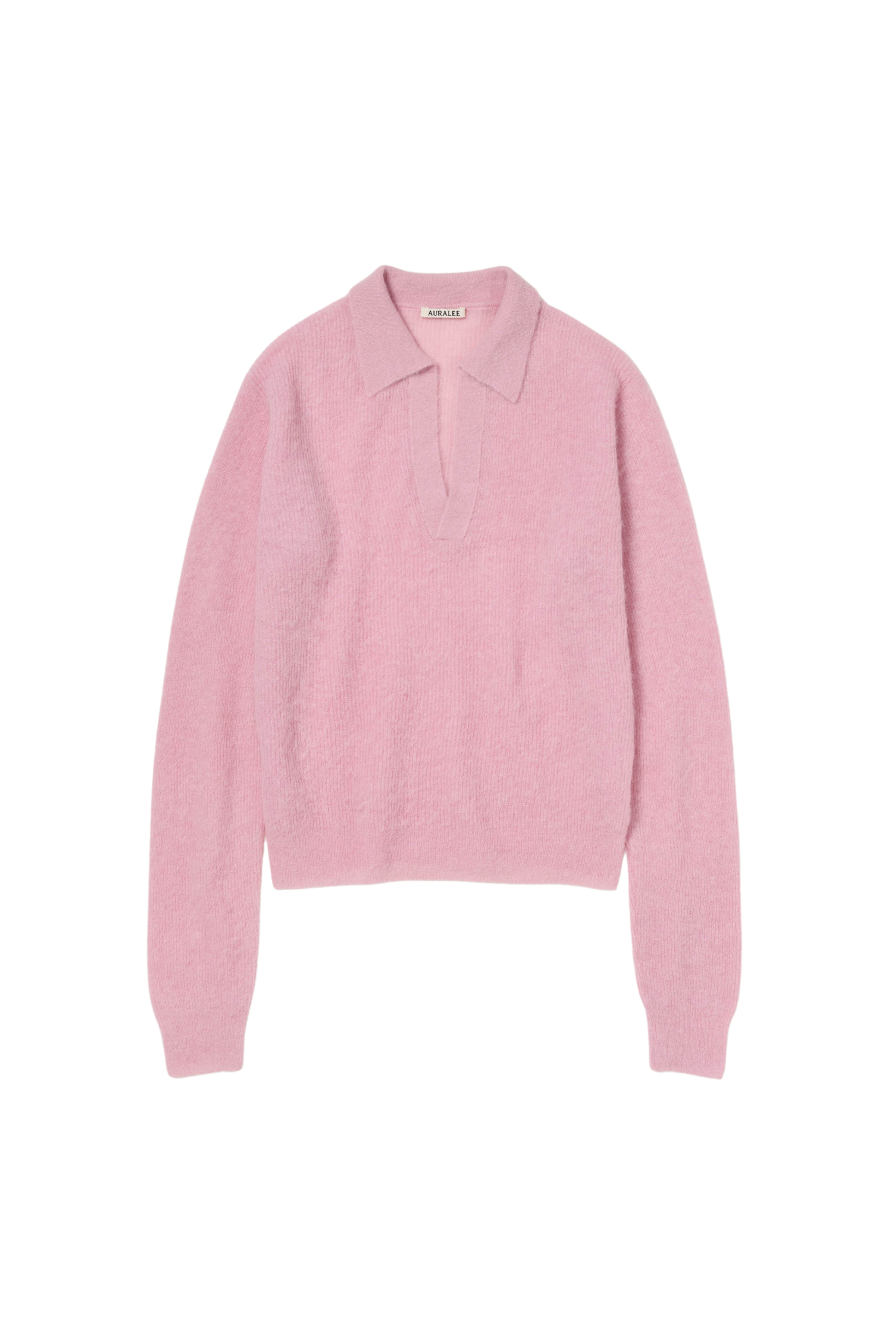 Auralee Baby Suri Alpaca Sheer Knit Skipper Polo Pink