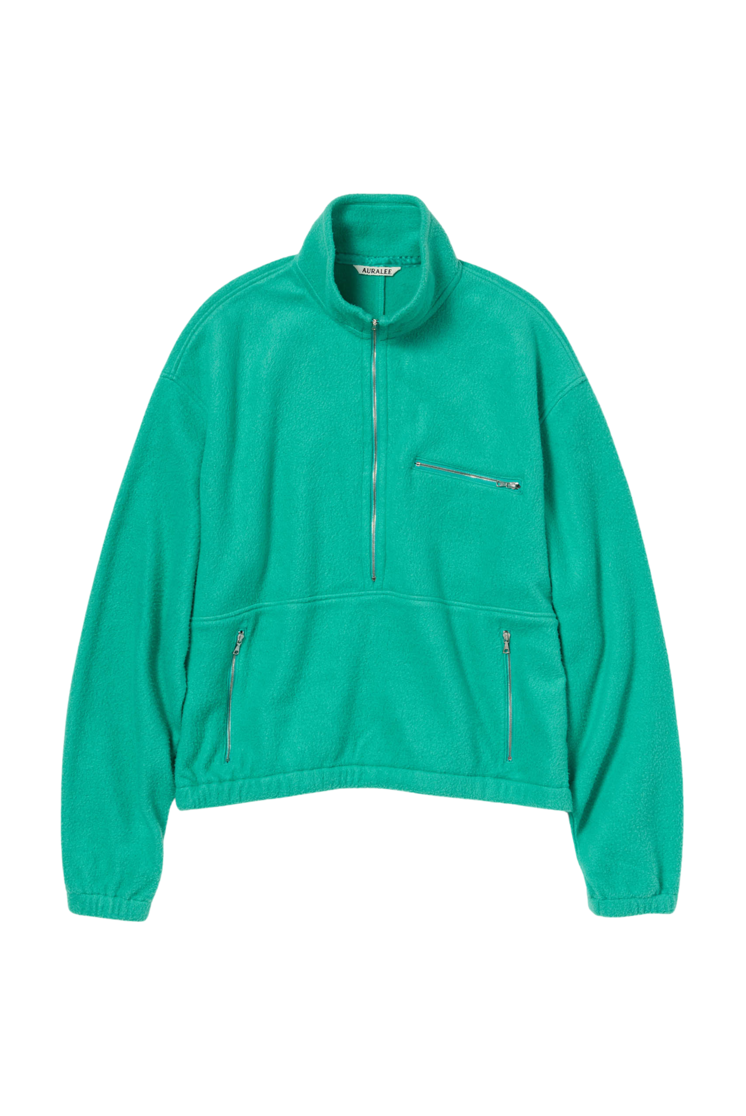 Auralee Pure Silk Comfort Fleece Half Zip Jade Green