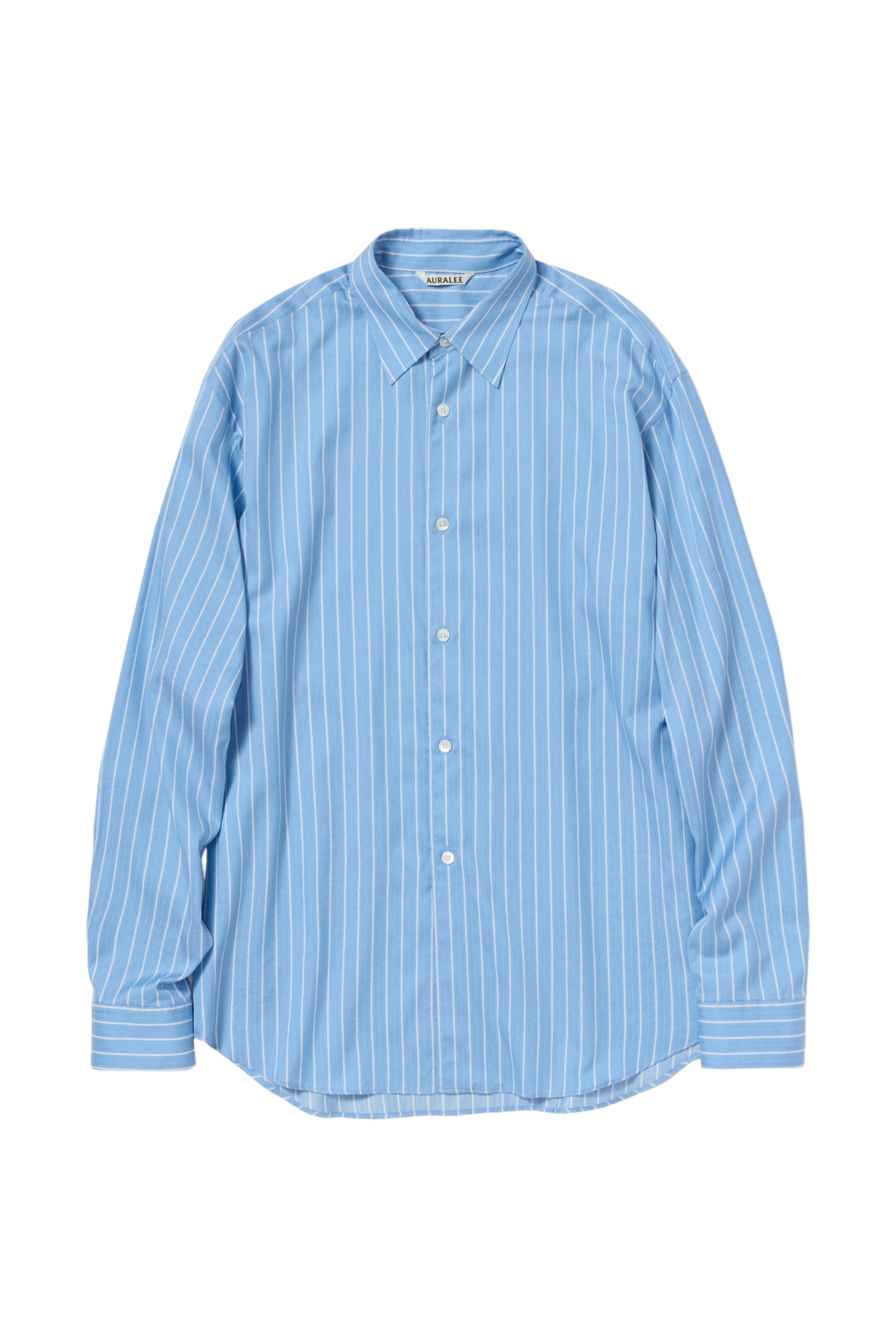 Auralee Cotton Silk Stripe Double Cuff Shirt Sax Blue Stripe