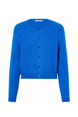Auralee Garment-Dyed Baby Alpaca Fur Knit Crew-Neck Cardigan