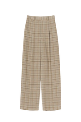 Auralee Silk Linen Nep Check One Tuck Slacks Ivory Beige Check