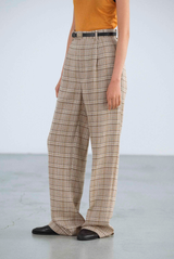 Auralee Silk Linen Nep Check One Tuck Slacks Ivory Beige Check