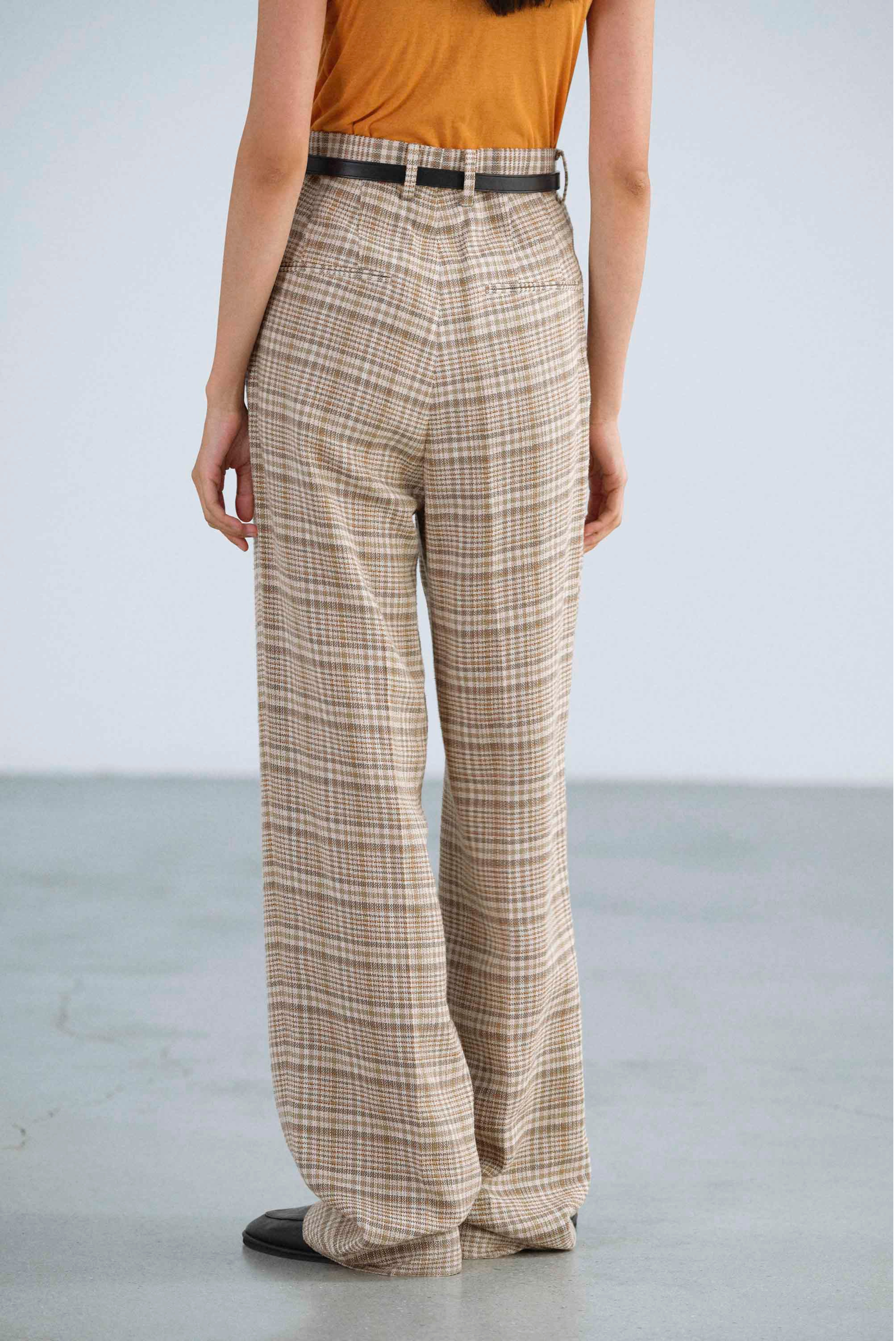 Auralee Silk Linen Nep Check One Tuck Slacks Ivory Beige Check