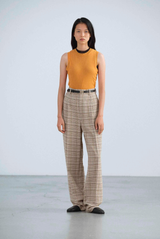 Auralee Silk Linen Nep Check One Tuck Slacks Ivory Beige Check