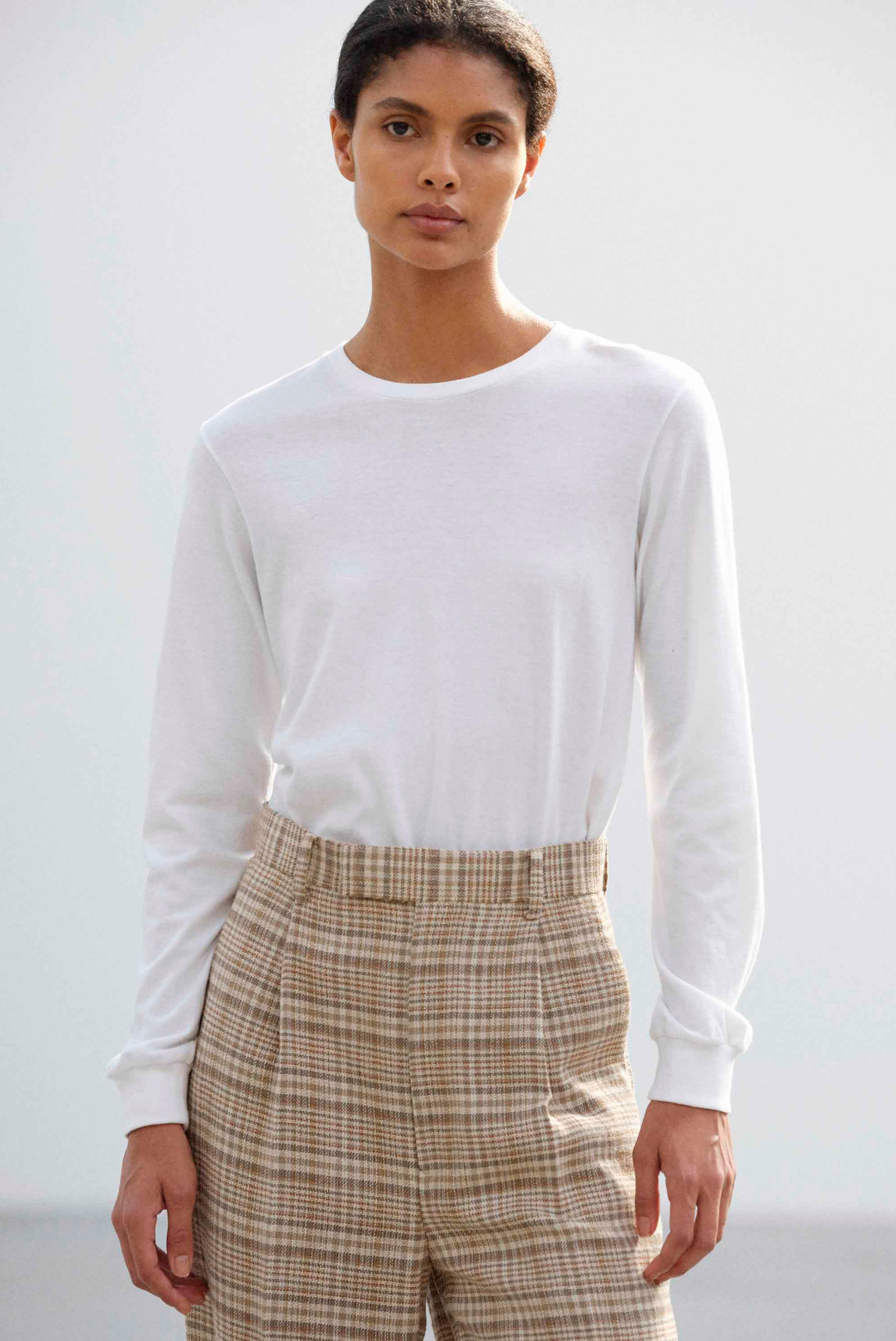 Auralee Silk Linen Nep Check One Tuck Slacks Ivory Beige Check