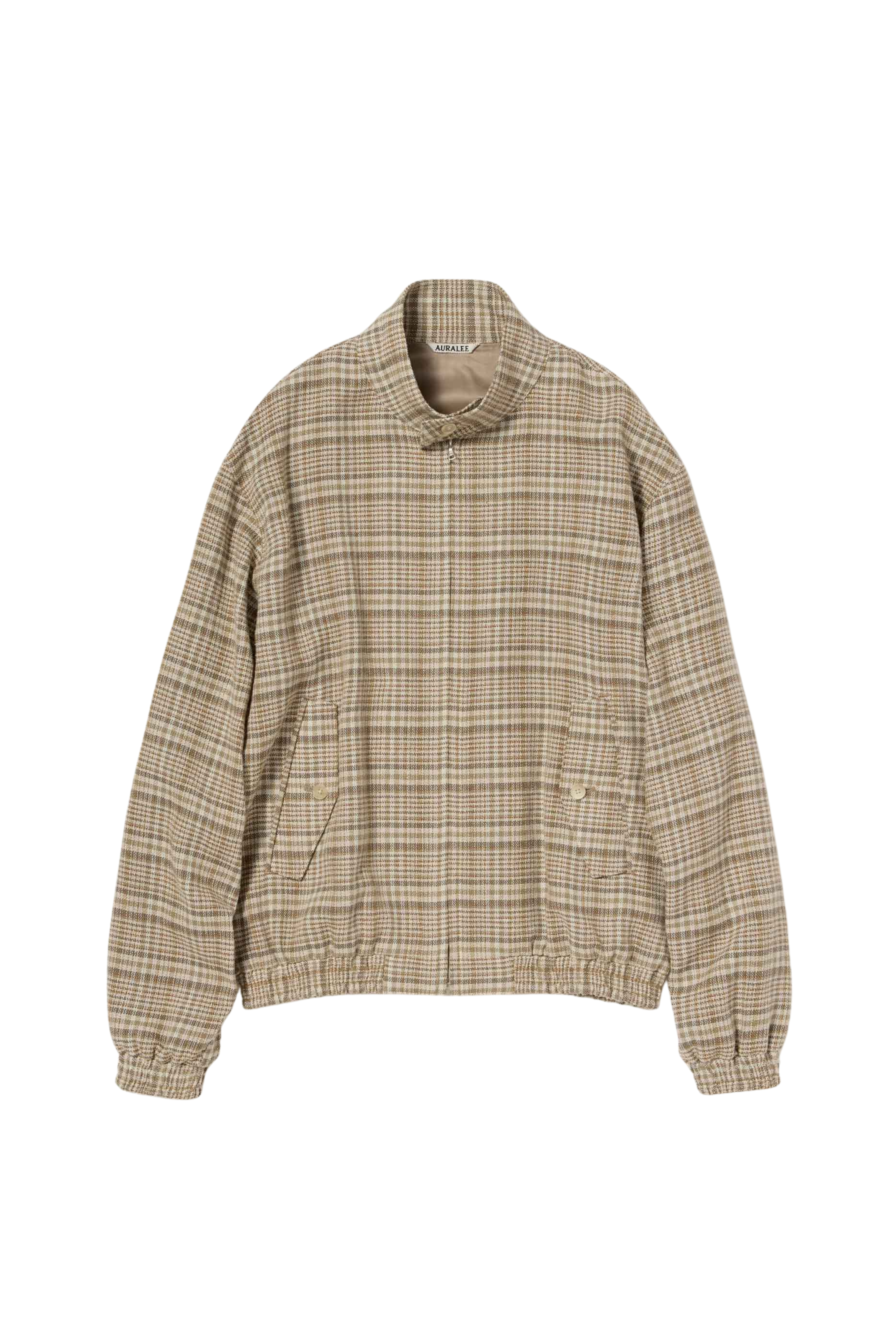 Auralee Silk Linen Nep Check Zip Blouson Ivory Beige Check