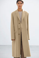 Auralee Structured Wool Gabardine Coat Beige