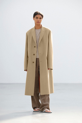 Auralee Structured Wool Gabardine Coat Beige