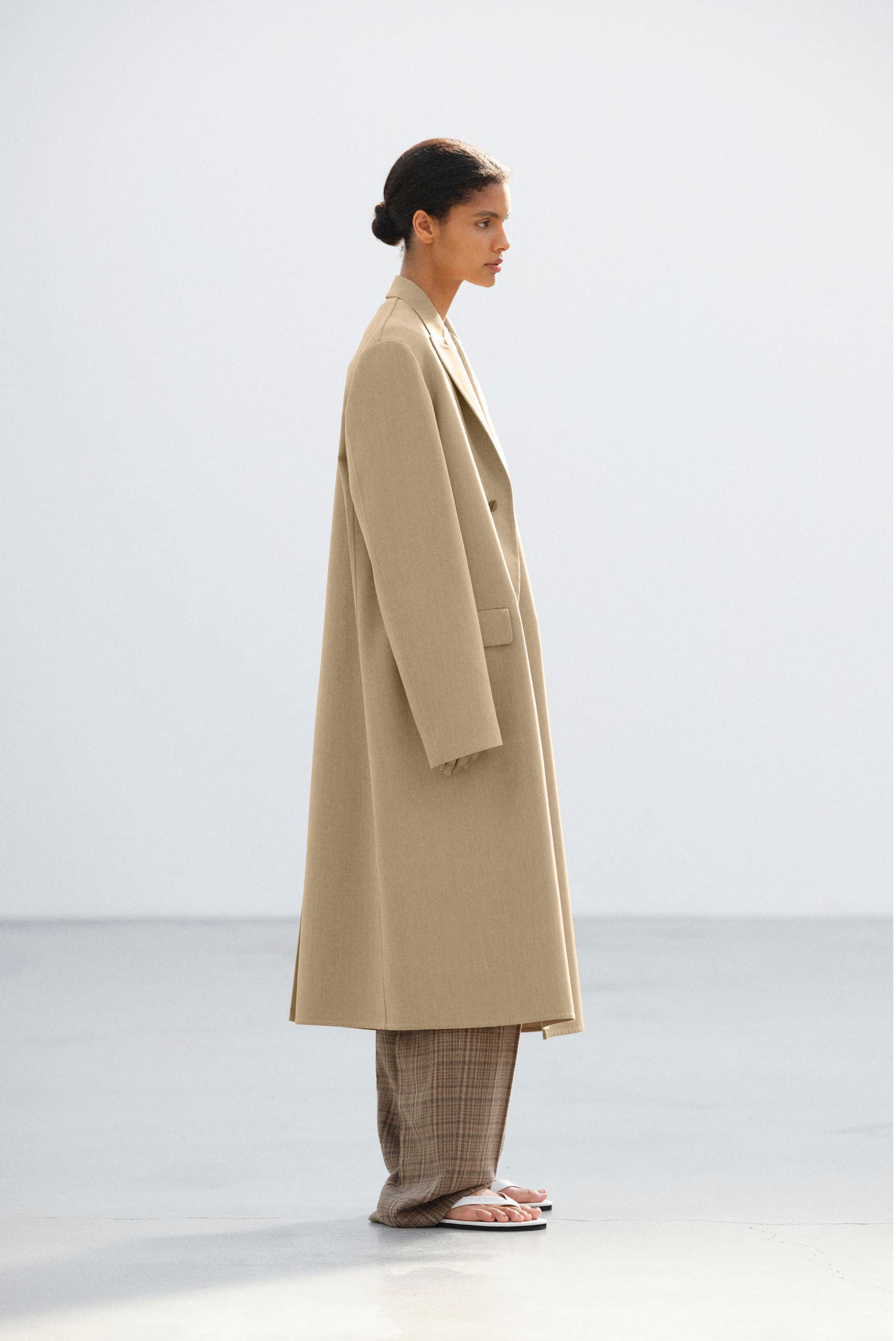 Auralee Structured Wool Gabardine Coat Beige