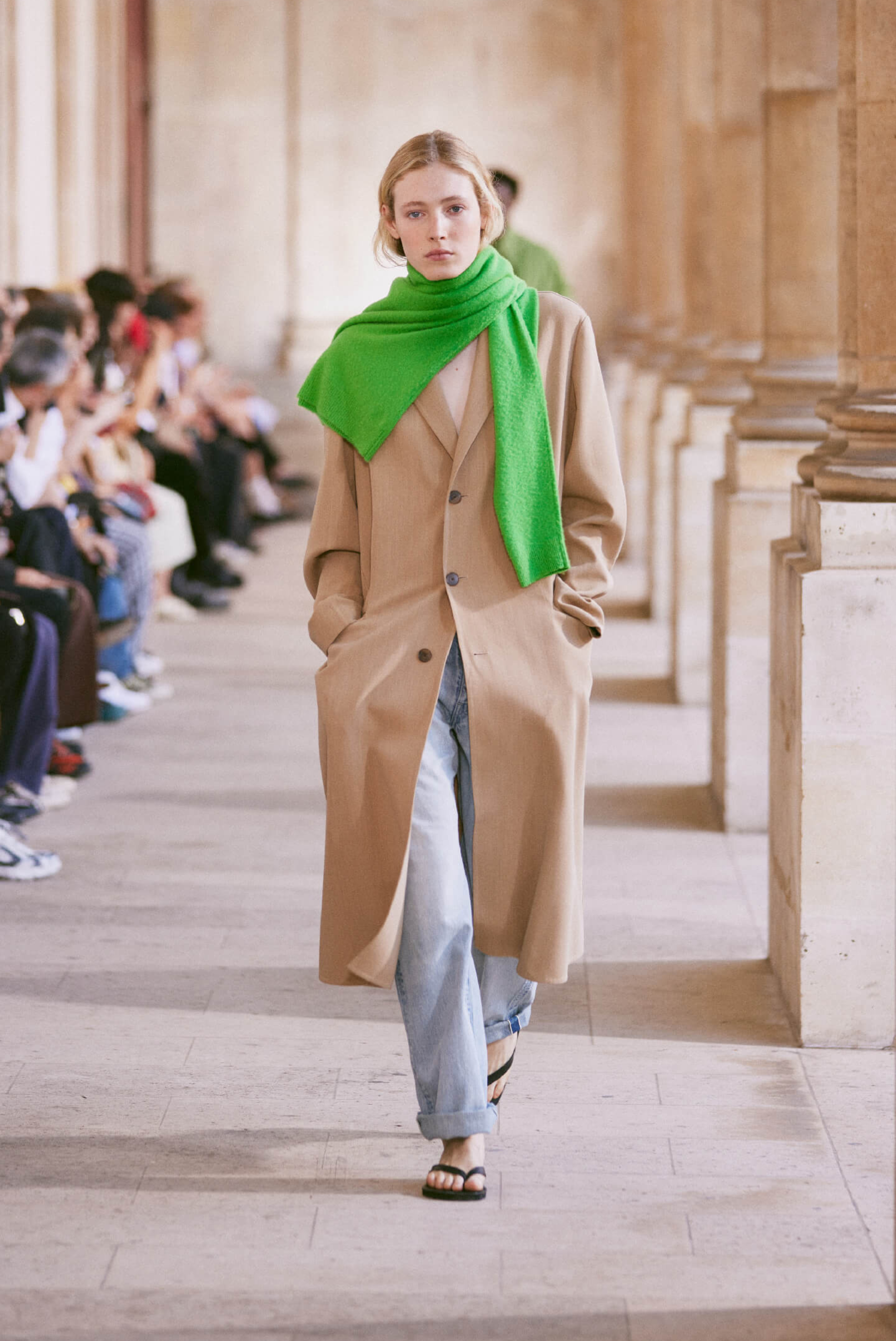 Auralee Structured Wool Gabardine Coat Beige