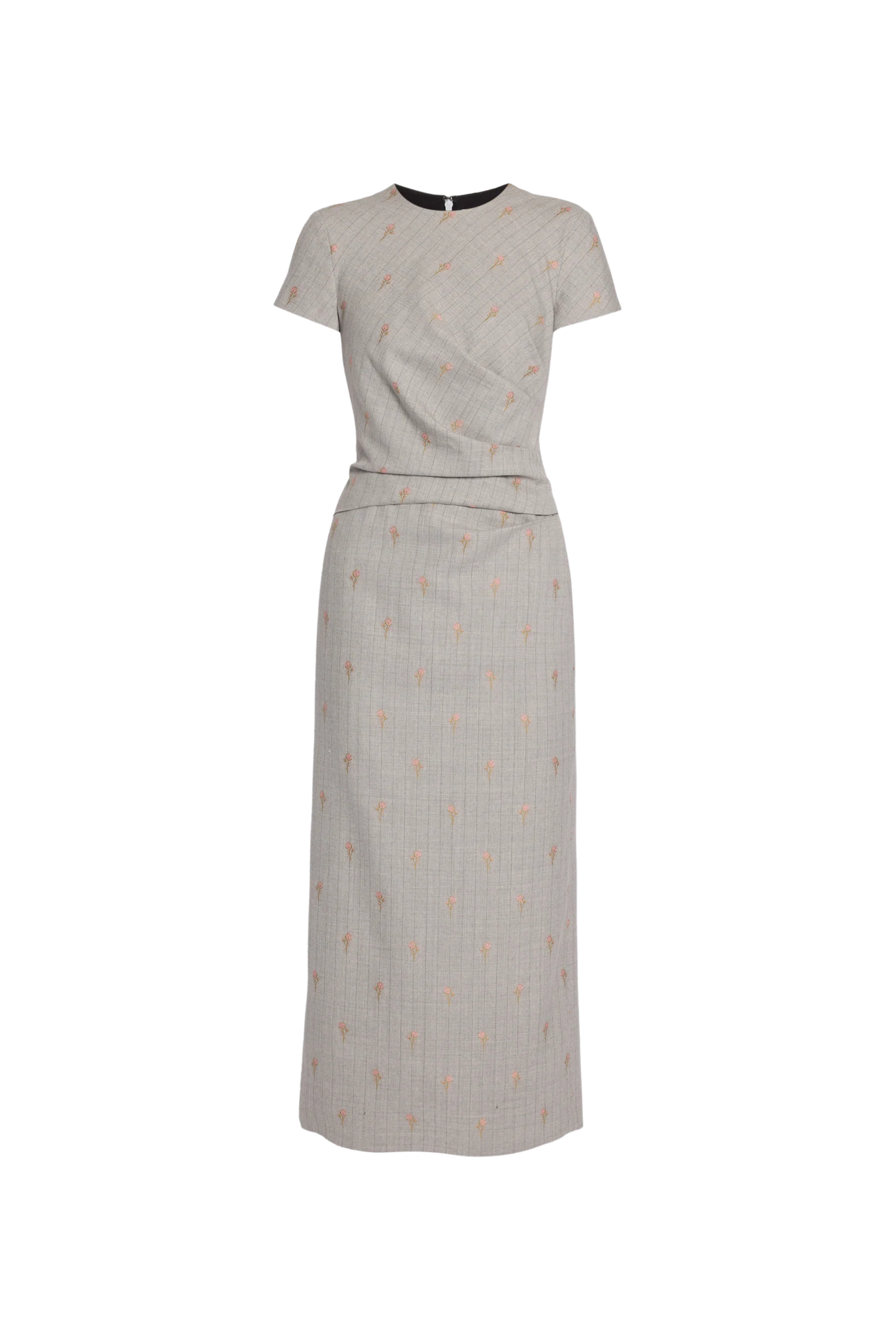 Pinstripe Tailoring Cap Sleeve Ankle Length Dress