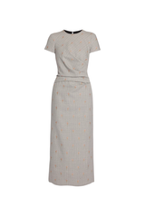 Pinstripe Tailoring Cap Sleeve Ankle Length Dress