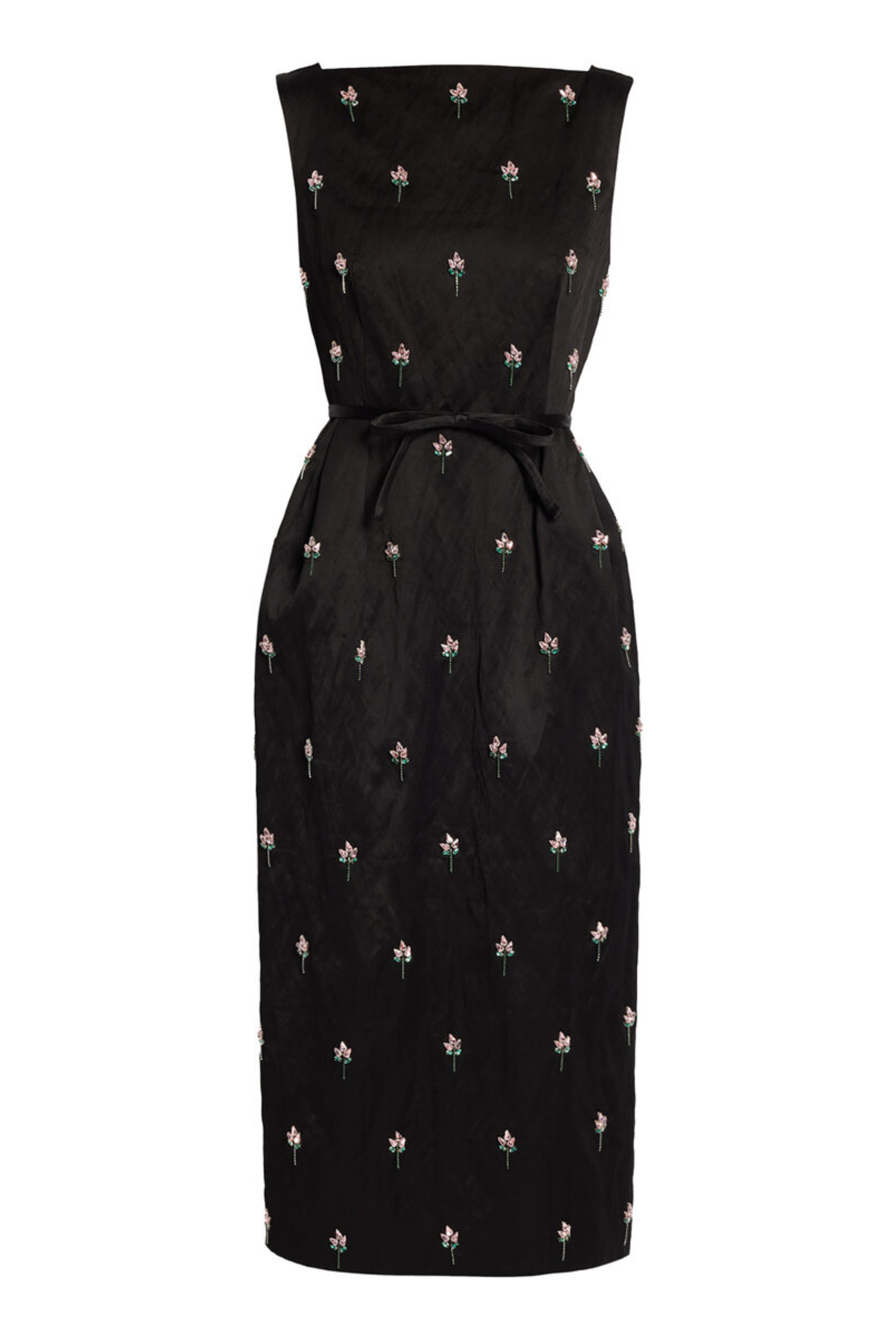 Embroidered Textured Sleeveless Midi Dress