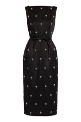 Embroidered Textured Sleeveless Midi Dress