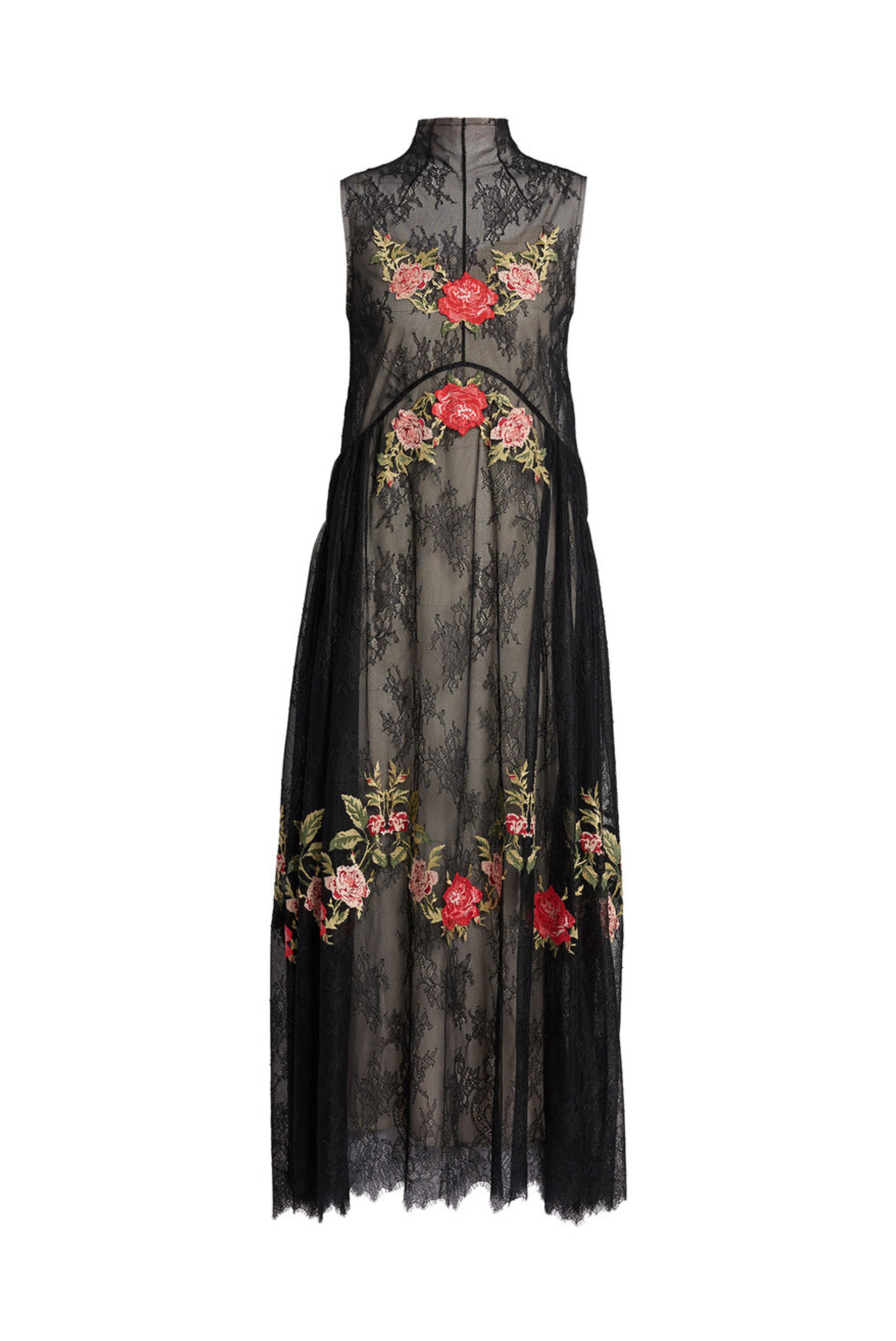 Floral Embroidered Lace Ankle Length Dress