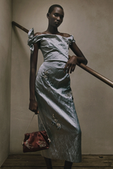 Embroidered Textured Satin Ankle Length Dress