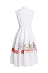 Embroidered Cotton Poplin Sleeveless Midi Dress
