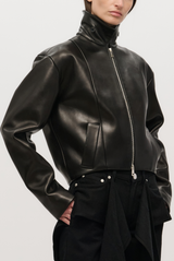 The Alexis Sculpted Leather Bomber Jacket Black