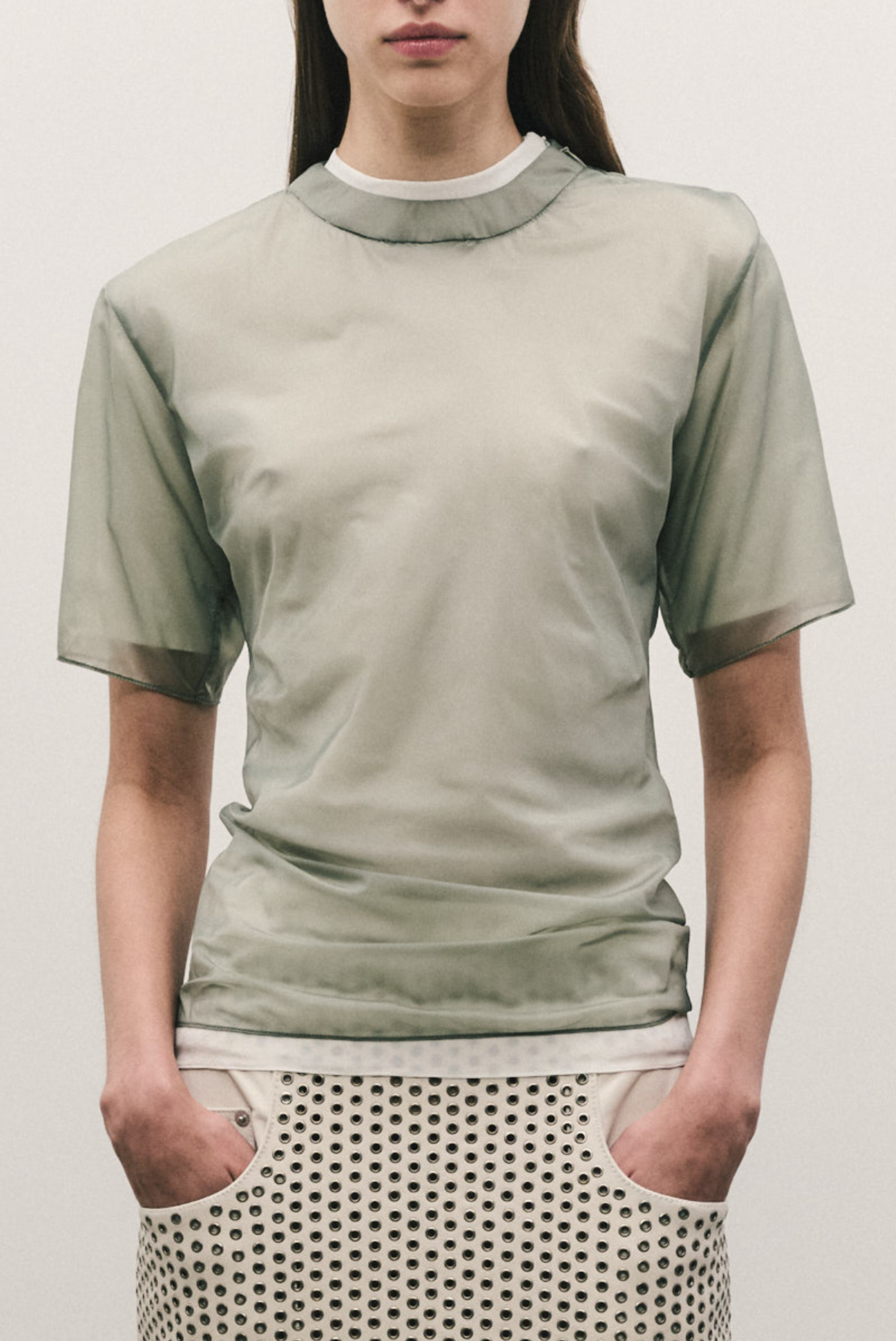 BRANDON MAXWELL The Andrea Double-Layered Fitted T-Shirt Dried Sage