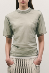 BRANDON MAXWELL The Andrea Double-Layered Fitted T-Shirt Dried Sage