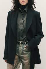 BRANDON MAXWELL The Francesca Crinkled Button Up Shirt Dark Olive