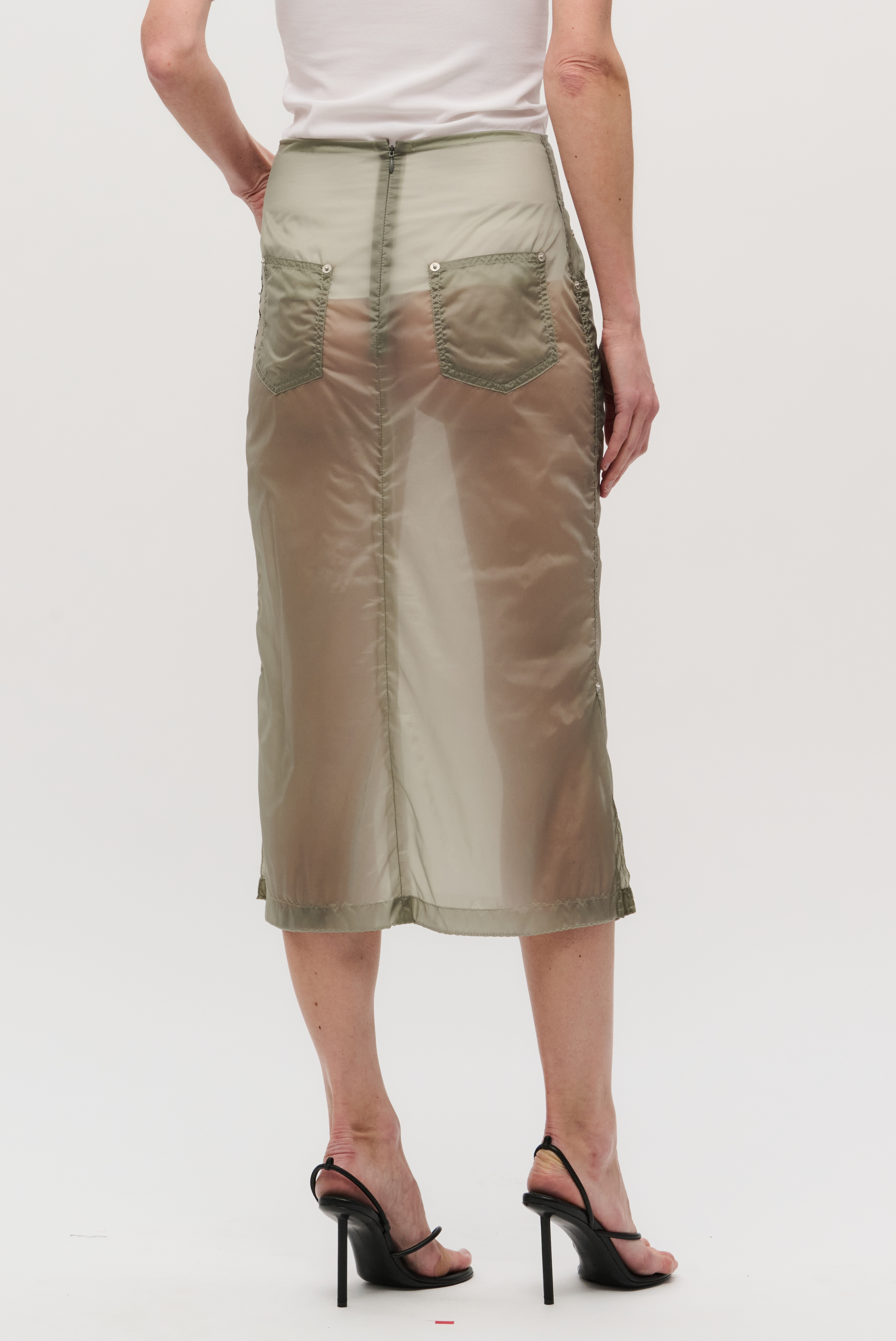 BRANDON MAXWELL The Herron Nylon Midi Skirt Dried Sage