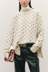 BRANDON MAXWELL The Hughes Oversized Eyelet Cashmere Turtleneck Cream