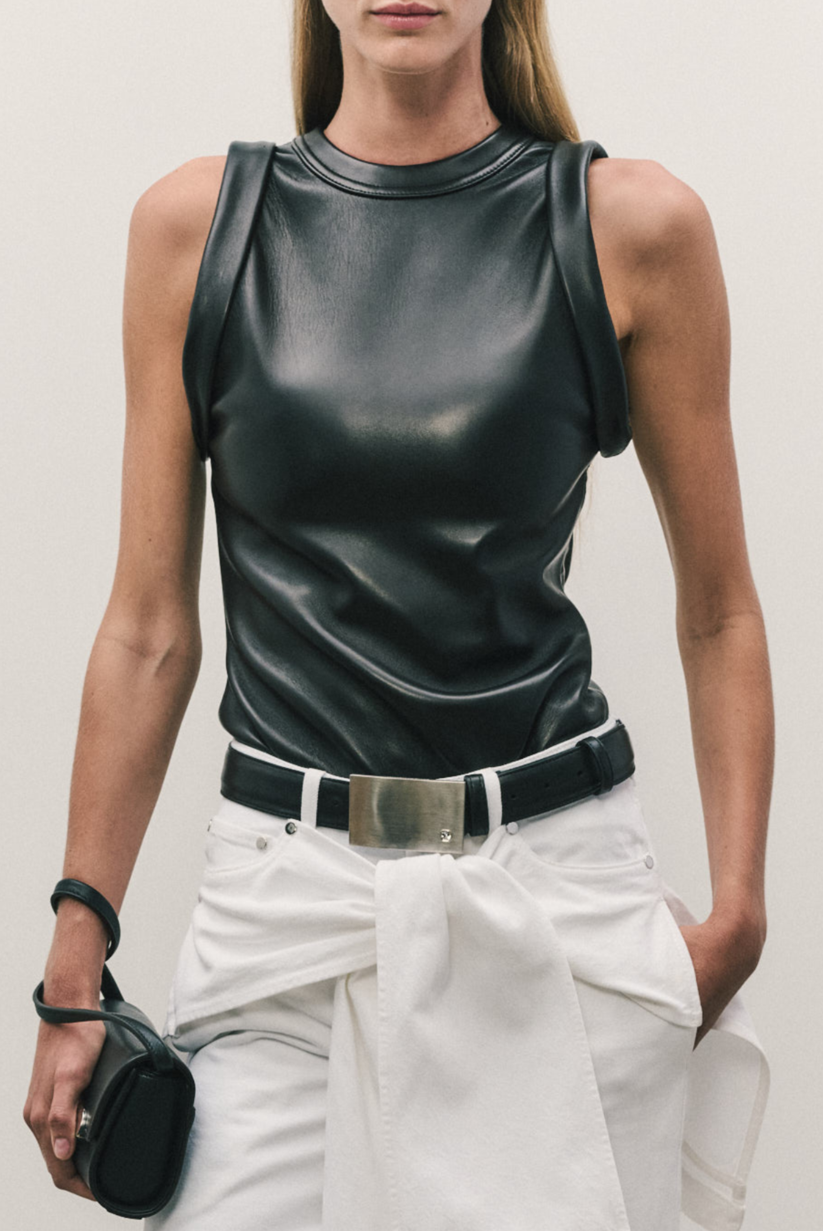 BRANDON MAXWELL The Kit Sleeveless Leather Tank