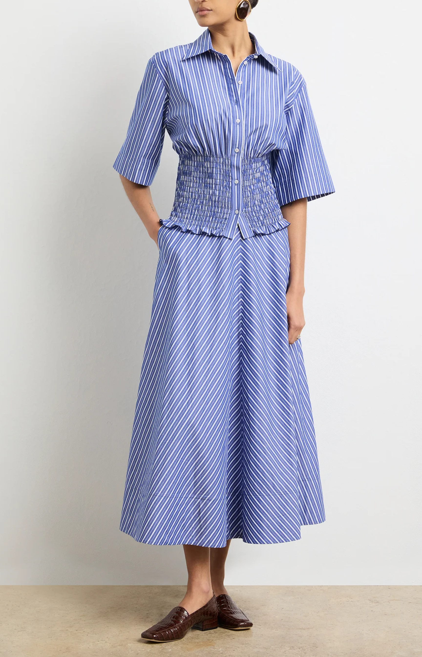 The Knox Low Slung Circle Skirt in Navy Stripe